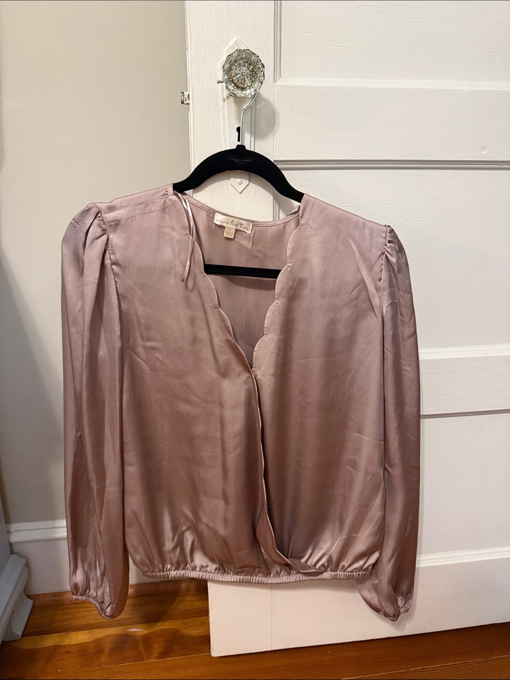 Silky Scallop-Edge Long Sleeve Top - Dusty Rose